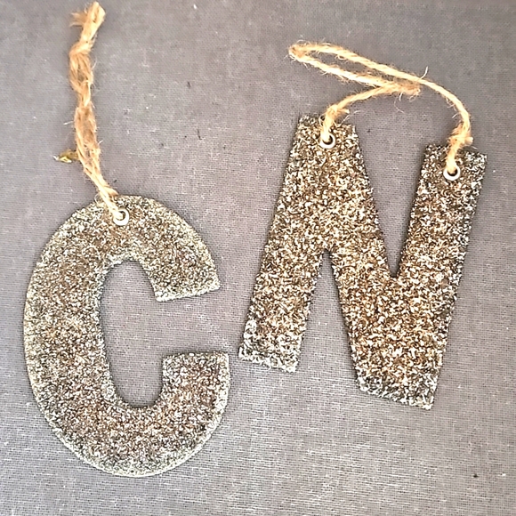 Pottery barn N H C glittery ornaments monogram Christmas initial - Picture 2 of 8